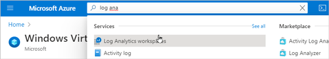 Searching for and selecting the Log Analytics workspaces service