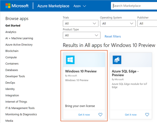 Windows 10 Preview in the Azure Marketplace