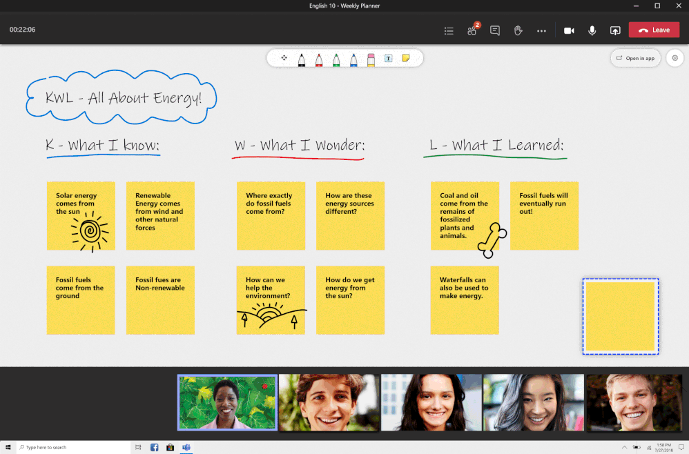 Whiteboard in Teams for Education gives educators a digital whiteboard for real-time drawing and collaboration.