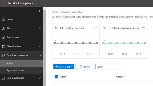 Create and manage DLP policies on the Data loss prevention page in the Microsoft 365 Security & Compliance Center.