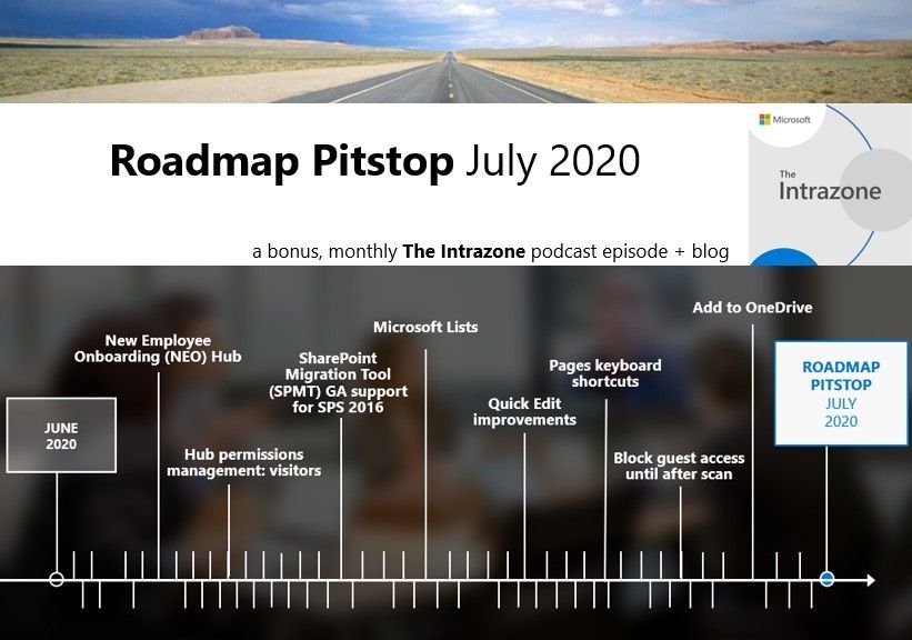 The Intrazone Roadmap Pitstop - July 2020 graphic showing some of the highlighted release features.
