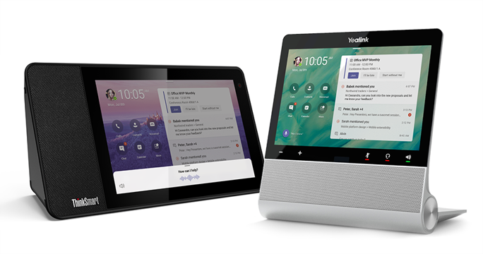 The first Microsoft Teams displays are from Lenovo (left) and Yealink (right).