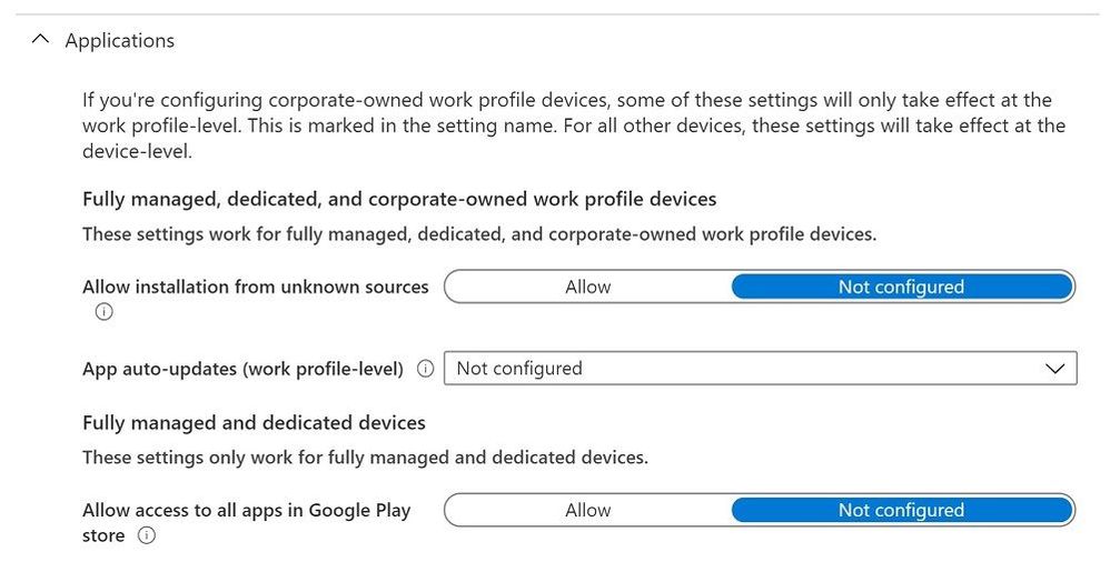Device restrictions profile - Applications