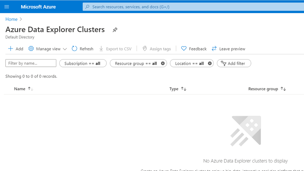 Figure 12: Azure Data Explorer Clusters