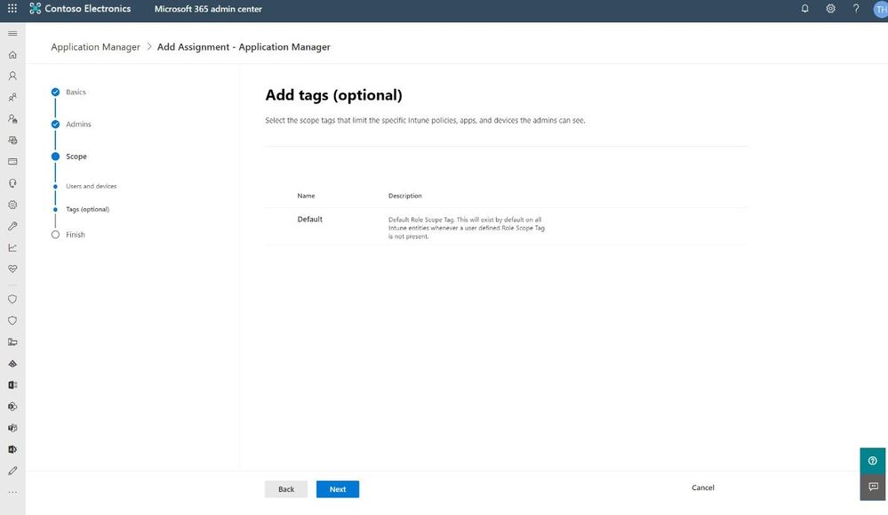 Use optional scope tags when assigning an Intune admin role