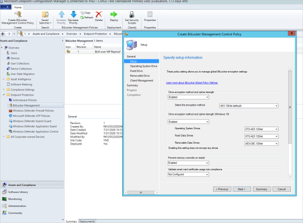 Specifying setup information for the BitLocker Management Control Policy