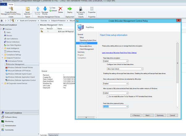 Configuring BitLocker Management Control Policy settings for fixed drives