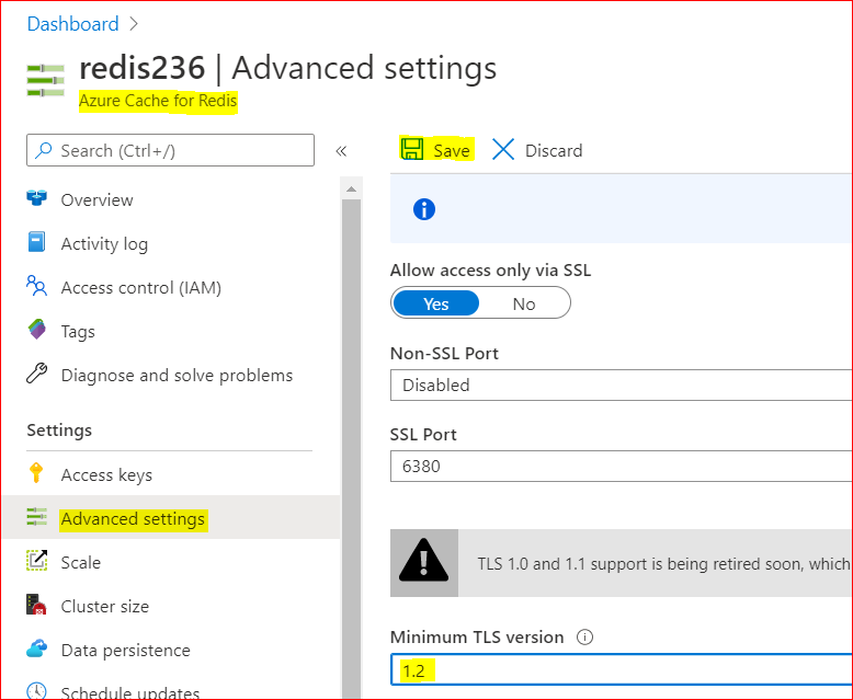 Azure Cache for Redis TLS versions