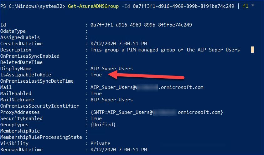 Figure 4: Reviewing properties of the new Microsoft 365 group using PowerShell
