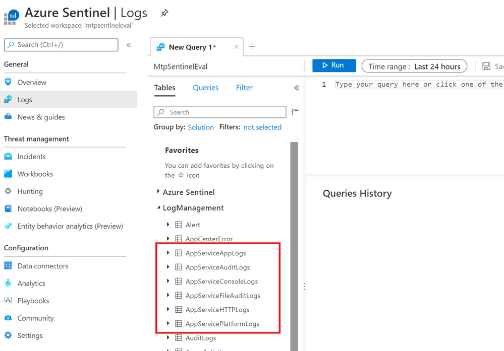 App Services logs in Azure Sentinel
