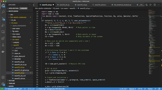 Using Visual Studio Code to write Devito solver functions