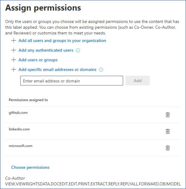 Figure 7: Permissions assigned to multiple domains.