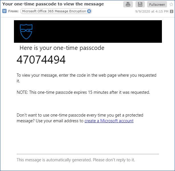 Figure 14: One-time passcode sent to a mail.com user.