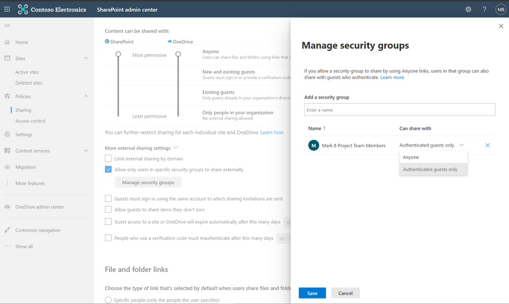 Create security groups to segment users and allow external sharing .