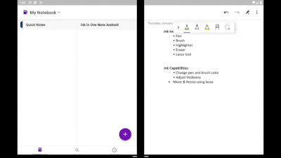 Ink tools in OneNote on Surface Duo