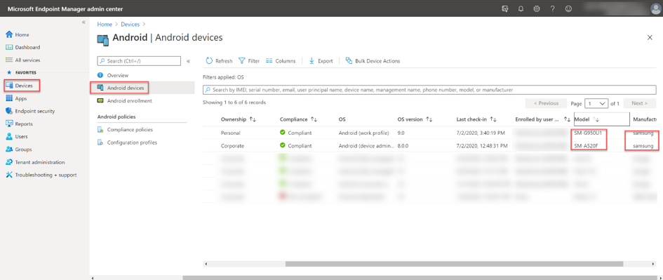 Intune admin console - All Android devices blade