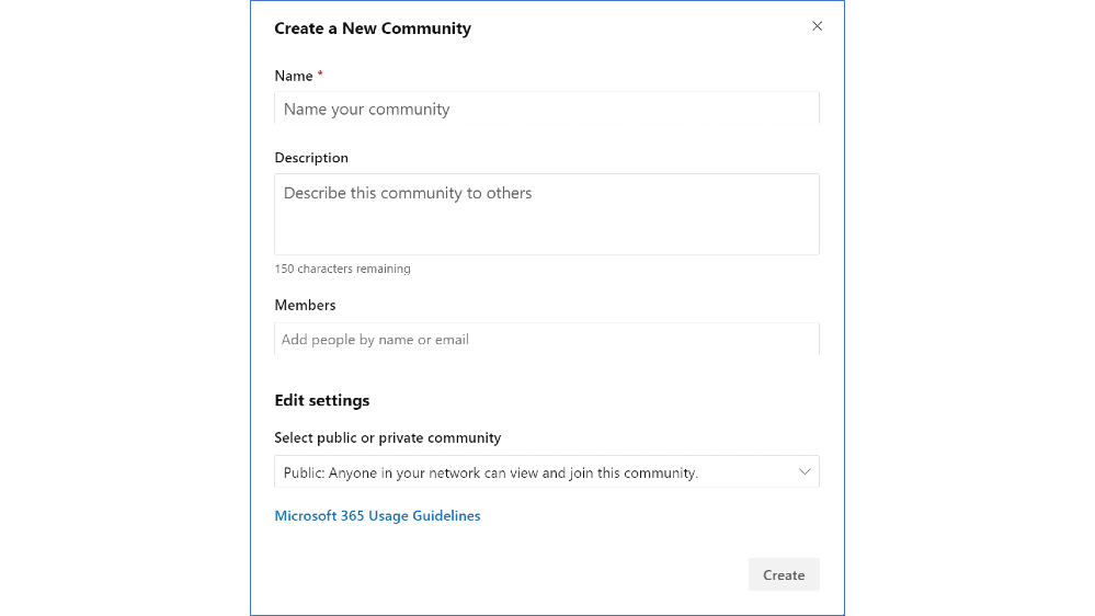 Image: Create a new community in Yammer
