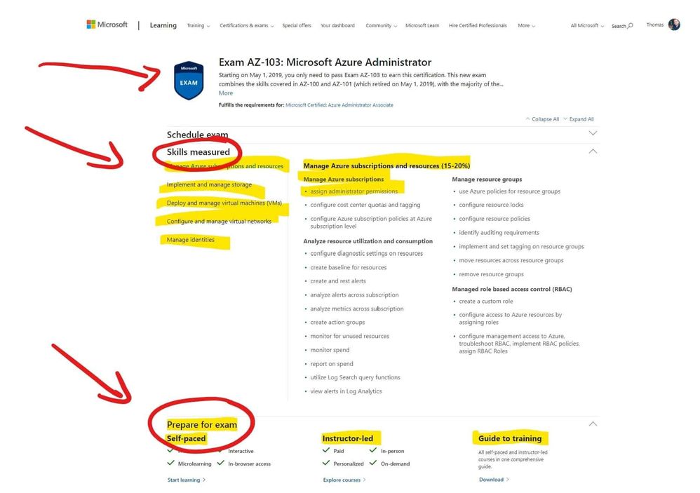 Microsoft Azure Exam Page – Skills measured and prepare for the exam