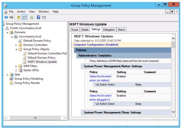 You can then view the Update Baseline GPO (MSFT Windows Update) in the GPMC.