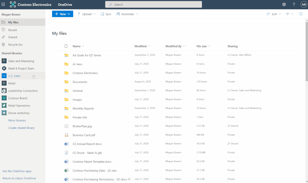 View, access and manage shared libraries from within OneDrive on web.