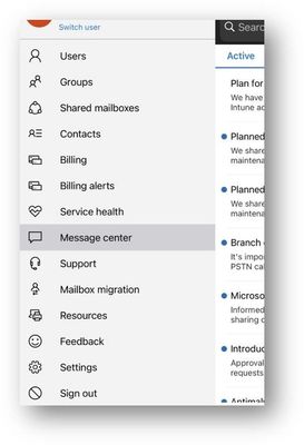 M365 Admin app - Message center option