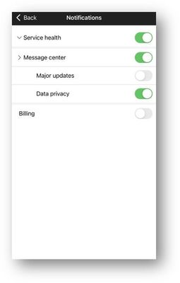 M365 Admin app - Notifications screen