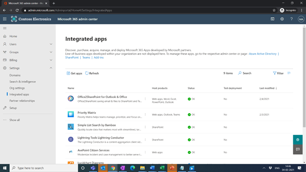 Integrated apps in Microsoft 365 admin center.png