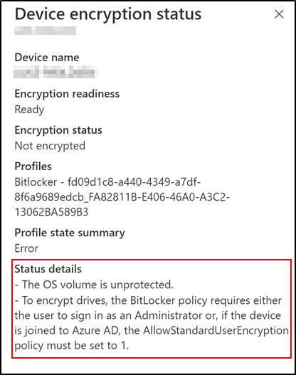 Device encryption status - User that does not have admin rights.