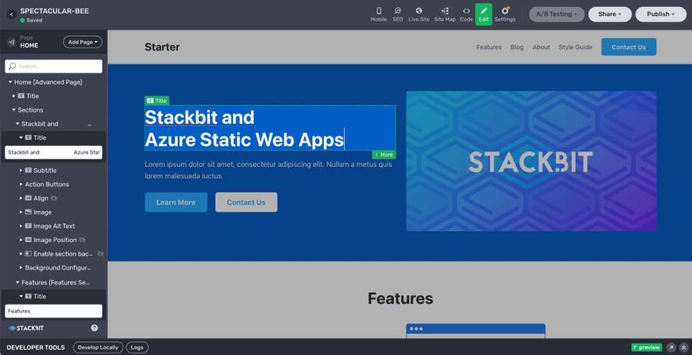 Design your site in the in-browser Stackbit Studio