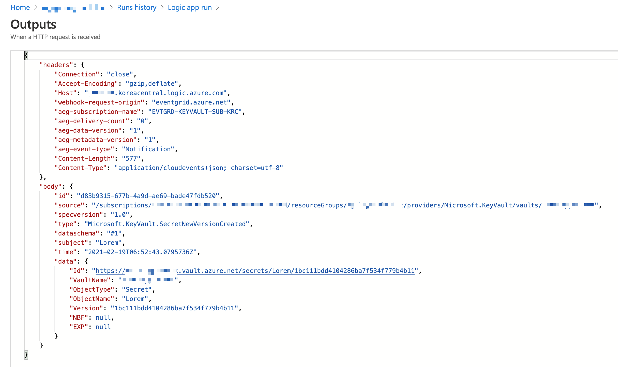 Event Data Payload in Logic App