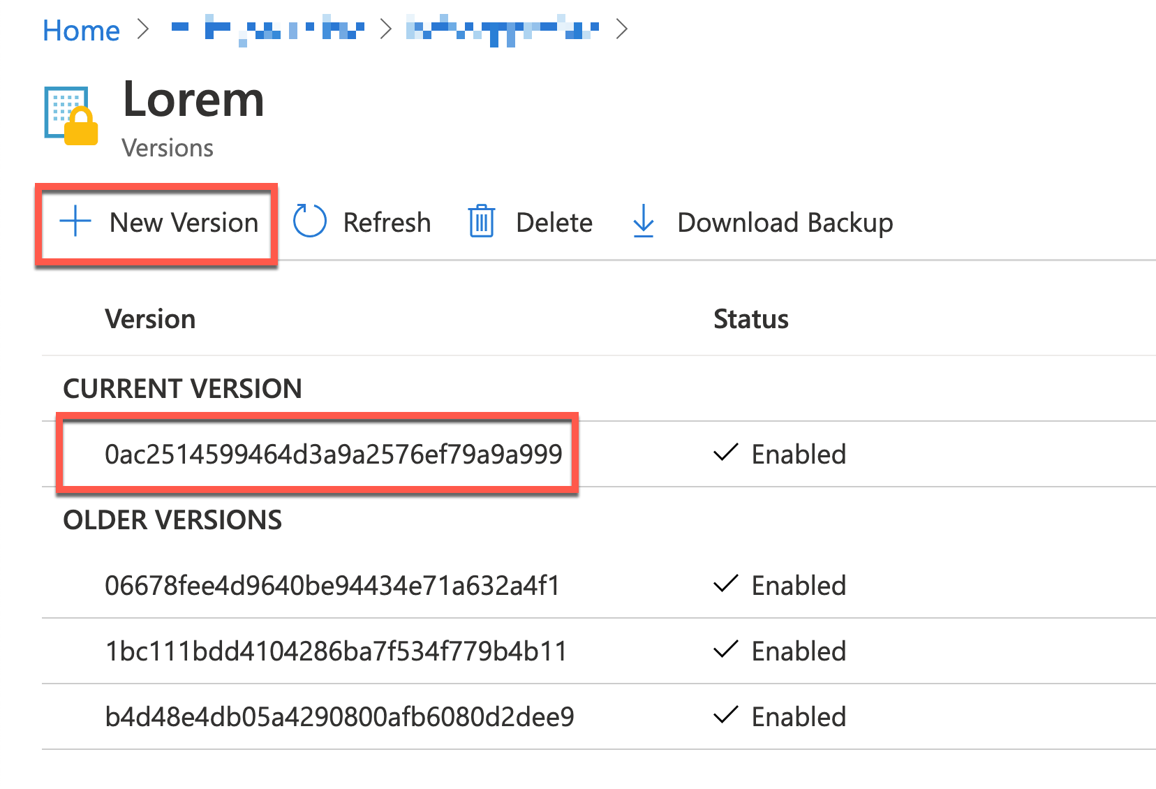 List of Azure Key Vault Secrets
