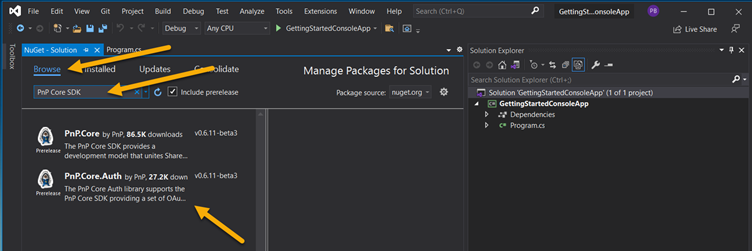Find the PnP Core SDK NuGet packages
