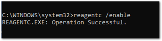 Example screenshot to enable ReAgentC.exe in Command Prompt