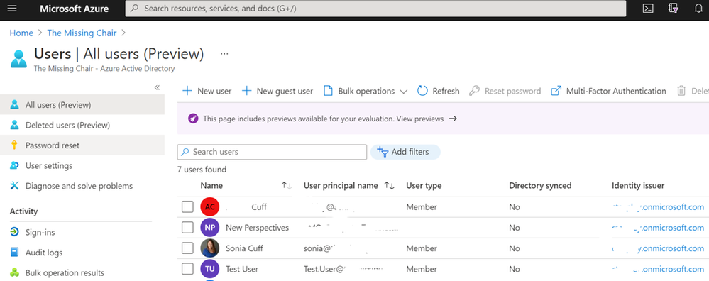 User management with Azure Active Directory in the Azure portal