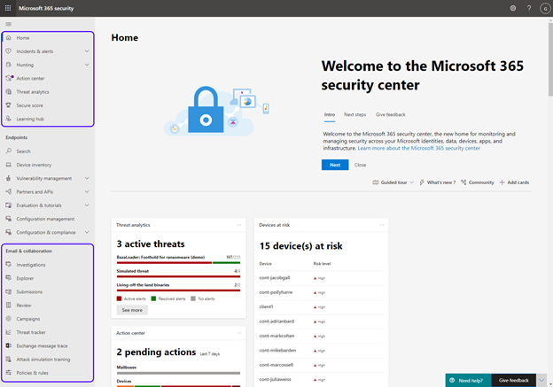 Figure 1: The new Microsoft 365 Defender portal