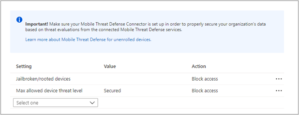Intune APP - Mobile Threat Connector policy settings