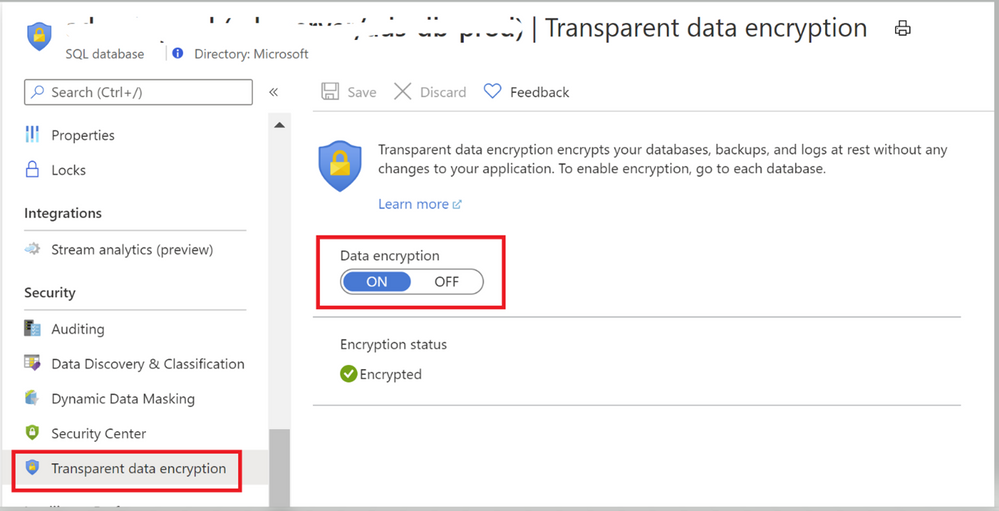Image 2: Transparent Data Encryption Configuration