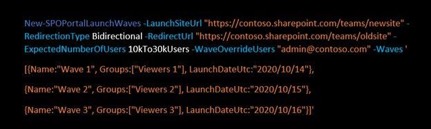 Example PowerShell command to designate portal launch waves.