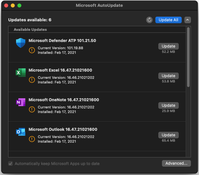 Microsoft AutoUpdate (MAU) tool - Available updates