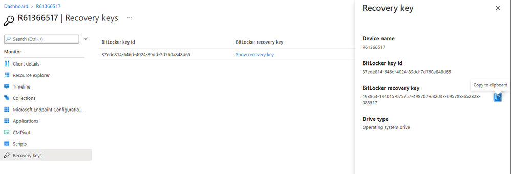 Access BitLocker recovery keys from MEM Admin Center with ConfigMgr Technical Preview 2104