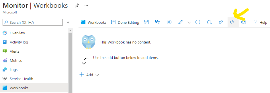 Screenshot of the Workbooks user interface for creating a new workbook from existing code