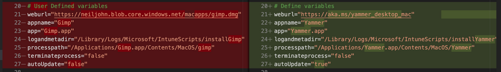 Comparison of changes between the installGimp.sh and installYammer.sh scripts