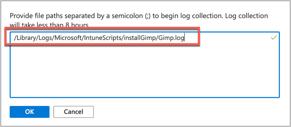 Example screenshot of collecting logs with the GIMP application in Intune