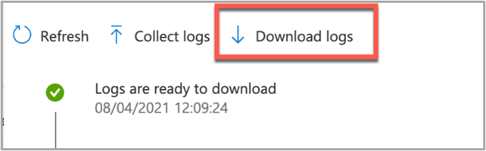 Example screenshot of the "Download logs" button in Intune