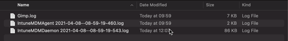 Example screenshot of the Downloaded logs from Intune