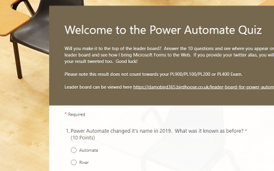 Power Platform MS Forms Quiz with dynamic Leader Board created using Power Automate and HTTP Trigger