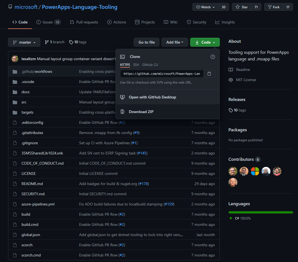 Download the Power Apps Language Tooling tool from GitHub locally