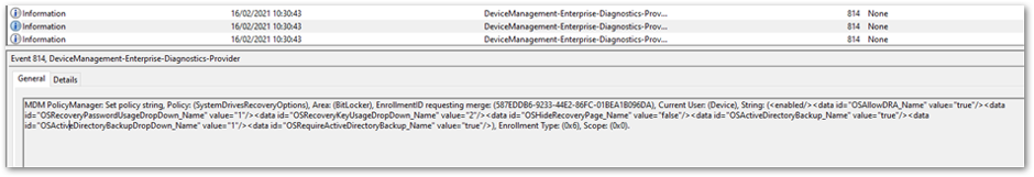 Policy settings in the DeviceManagement-Enterprise-Diagnostic-Provider event log