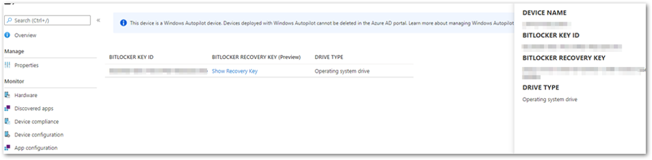 Recovery key in the MEM admin center