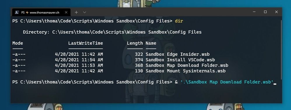 Windows Sandbox Configuration Files start from Windows Terminal
